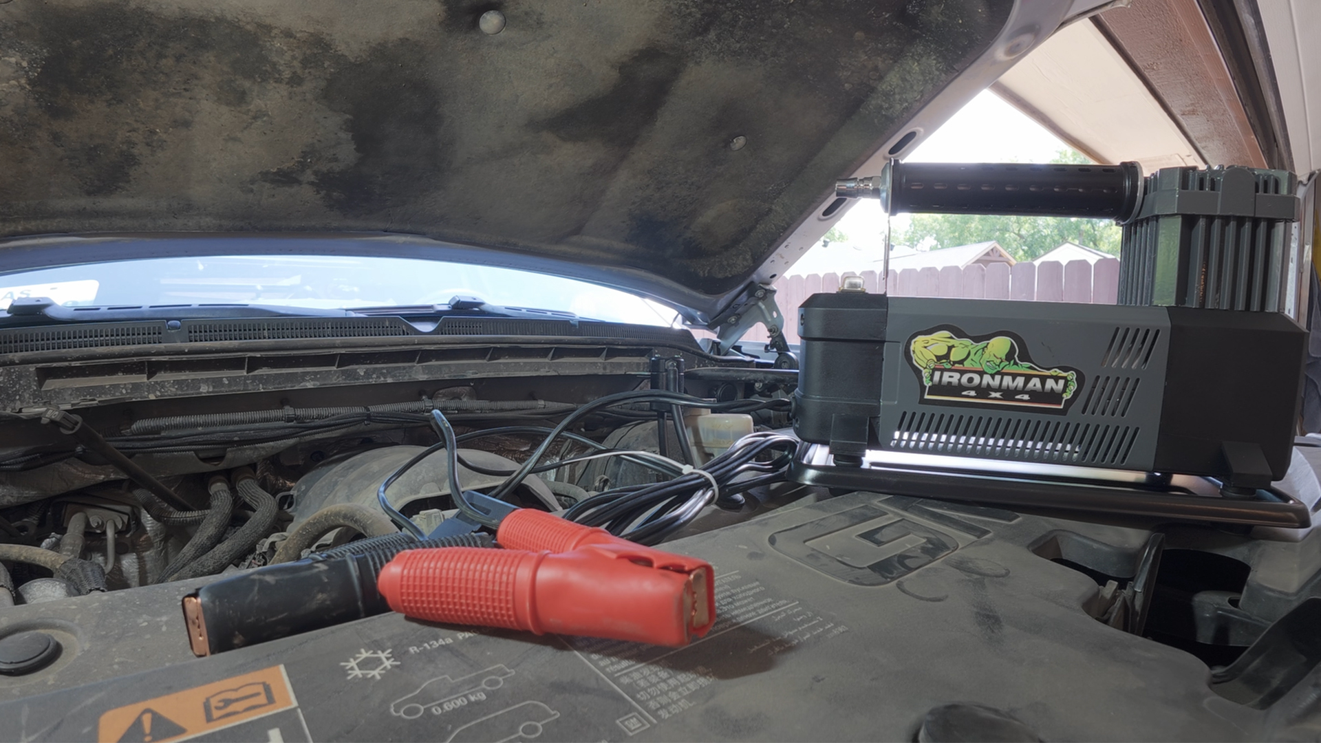 DIY dual battery tray mounted on-board air compressor