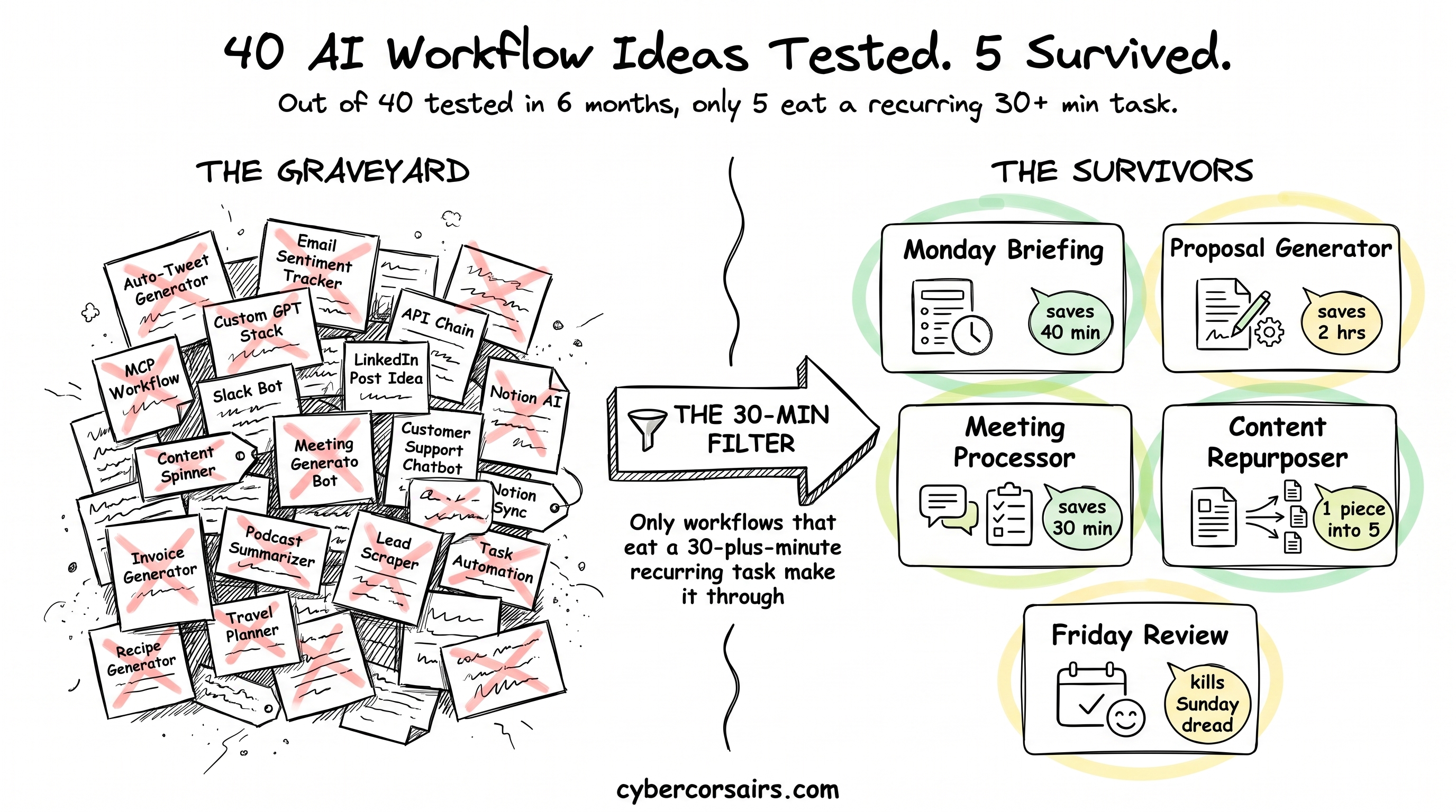 🏴‍☠️ 40 AI workflow ideas. Only 5 survived past Wednesday.