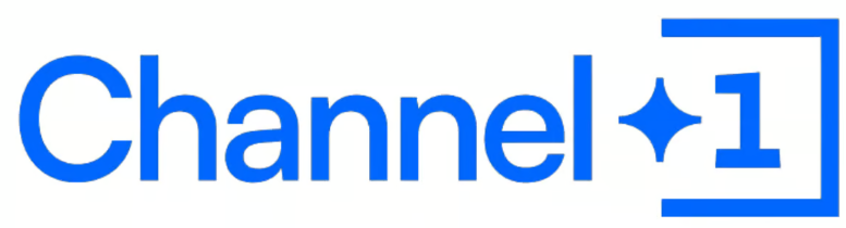Logo of Channel 1 with bold blue text and a star-shaped sparkle inside a square frame around the number 1.
