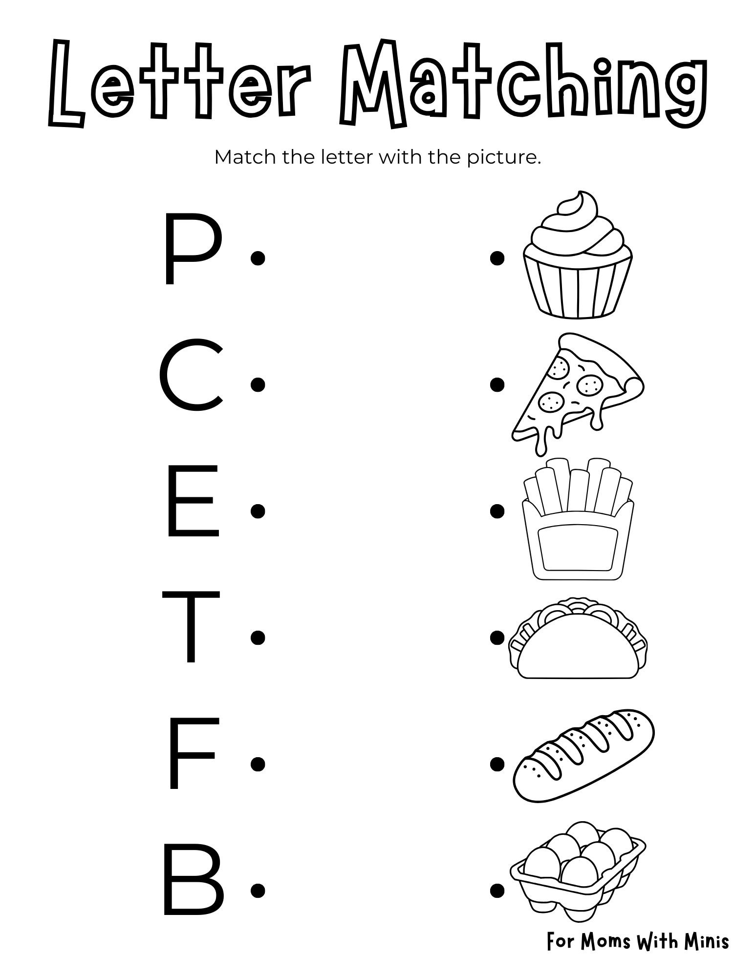 Food-Themed Letter Matching Worksheet