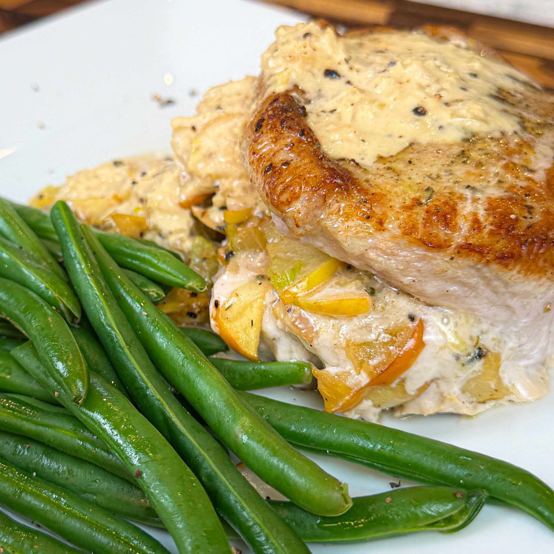 Apple Cheddar Stuffed Pork Chops