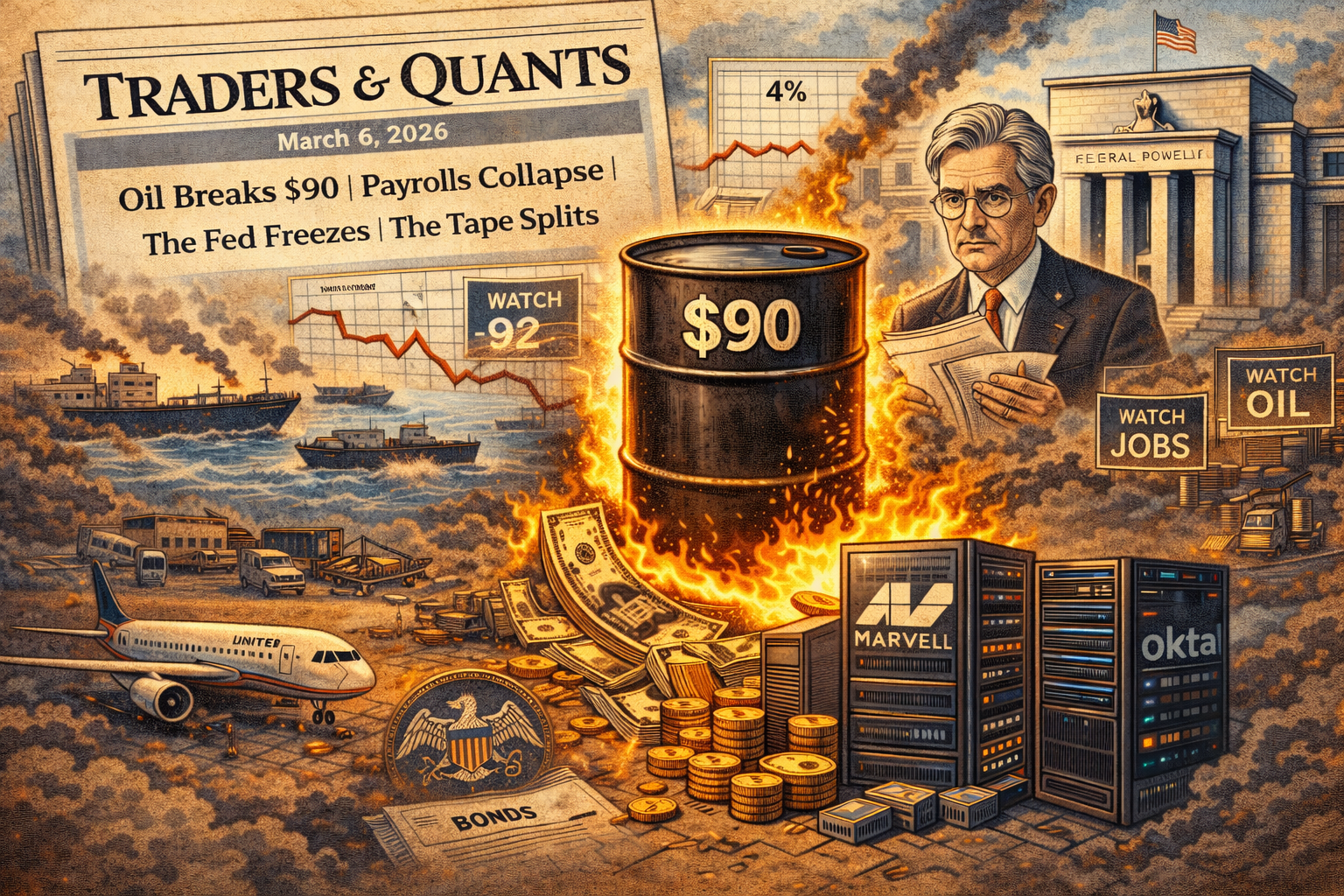 Oil Breaks $90 | Payrolls Collapse | The Fed Freezes | The Tape Splits