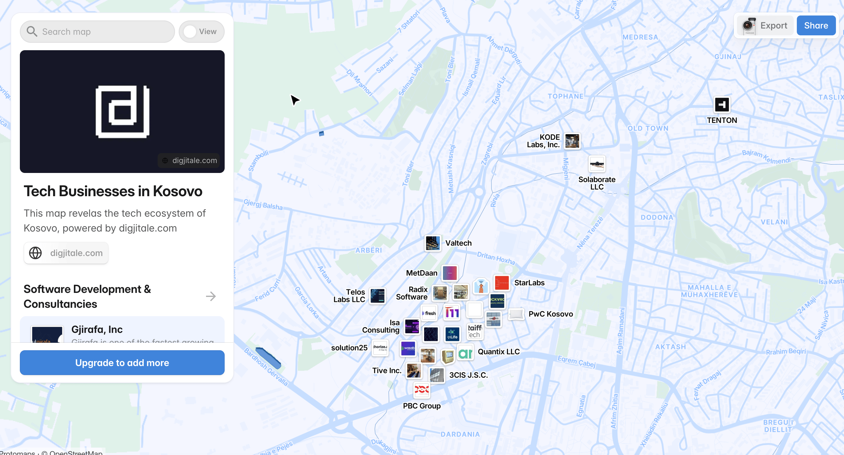 Tech Businesses in Kosovo – interactive map powered by digjitale.com