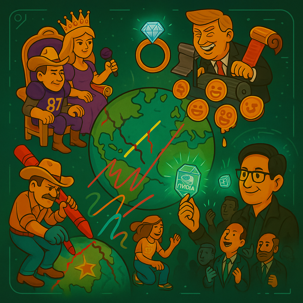 Earth crowns pop queen, despots print coins, democracy erased with crayons