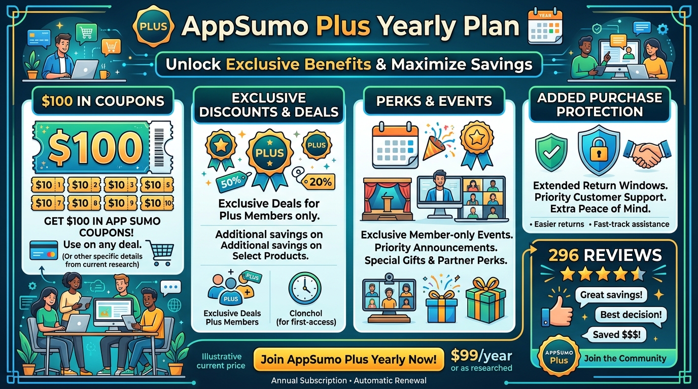 AppSumo Plus Yearly Plan: Exclusive Discounts, Deals, & Events – Unlock $100 in Coupons, Extra Savings, and Purchase Protection – My AppSumo Review*