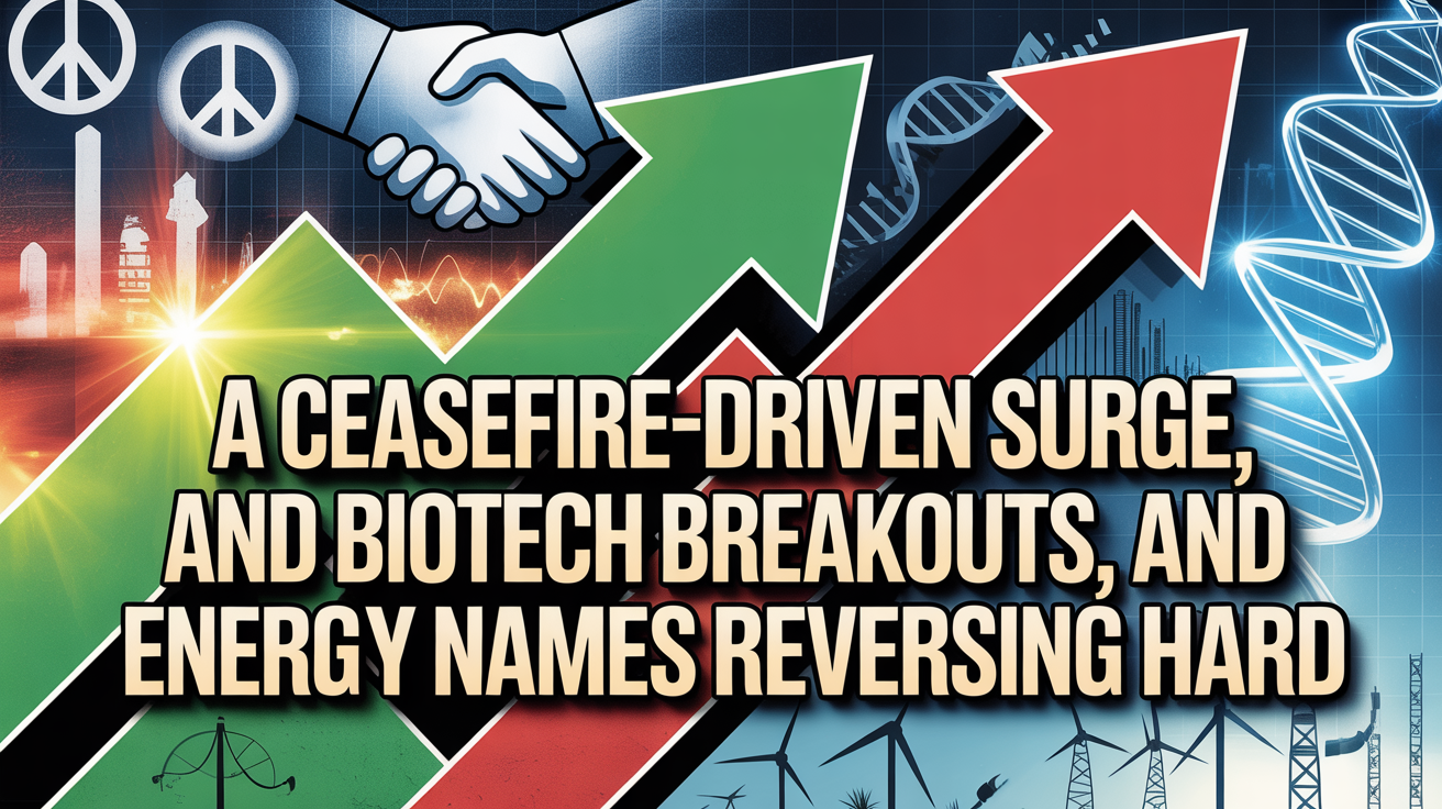 A Ceasefire-Driven Surge, Biotech Breakouts, and Energy Names Reversing Hard