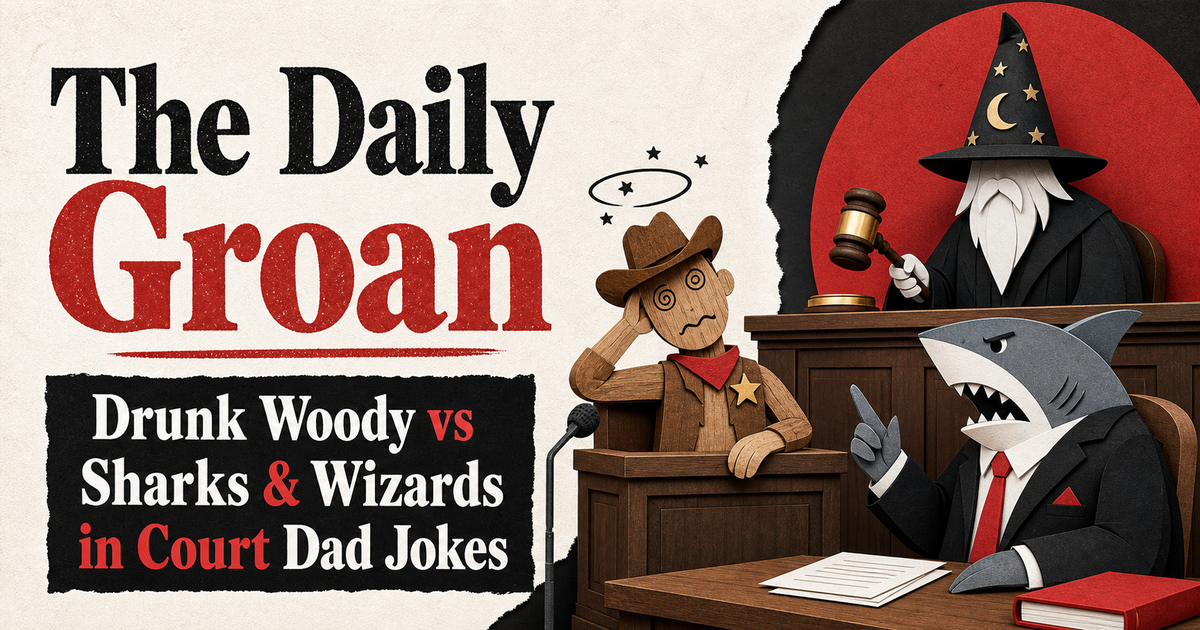 Drunk Woody vs Sharks & Wizards in Court Dad Jokes - The Daily Groan