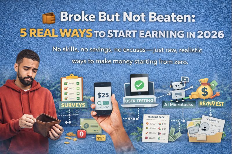 🧯 Broke But Not Beaten: 5 Real Ways to Start Earning in 2026