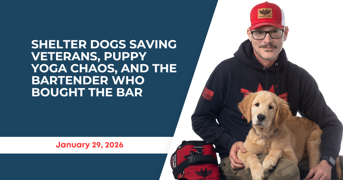 Shelter dogs saving veterans, puppy yoga chaos, and the bartender who bought the bar 