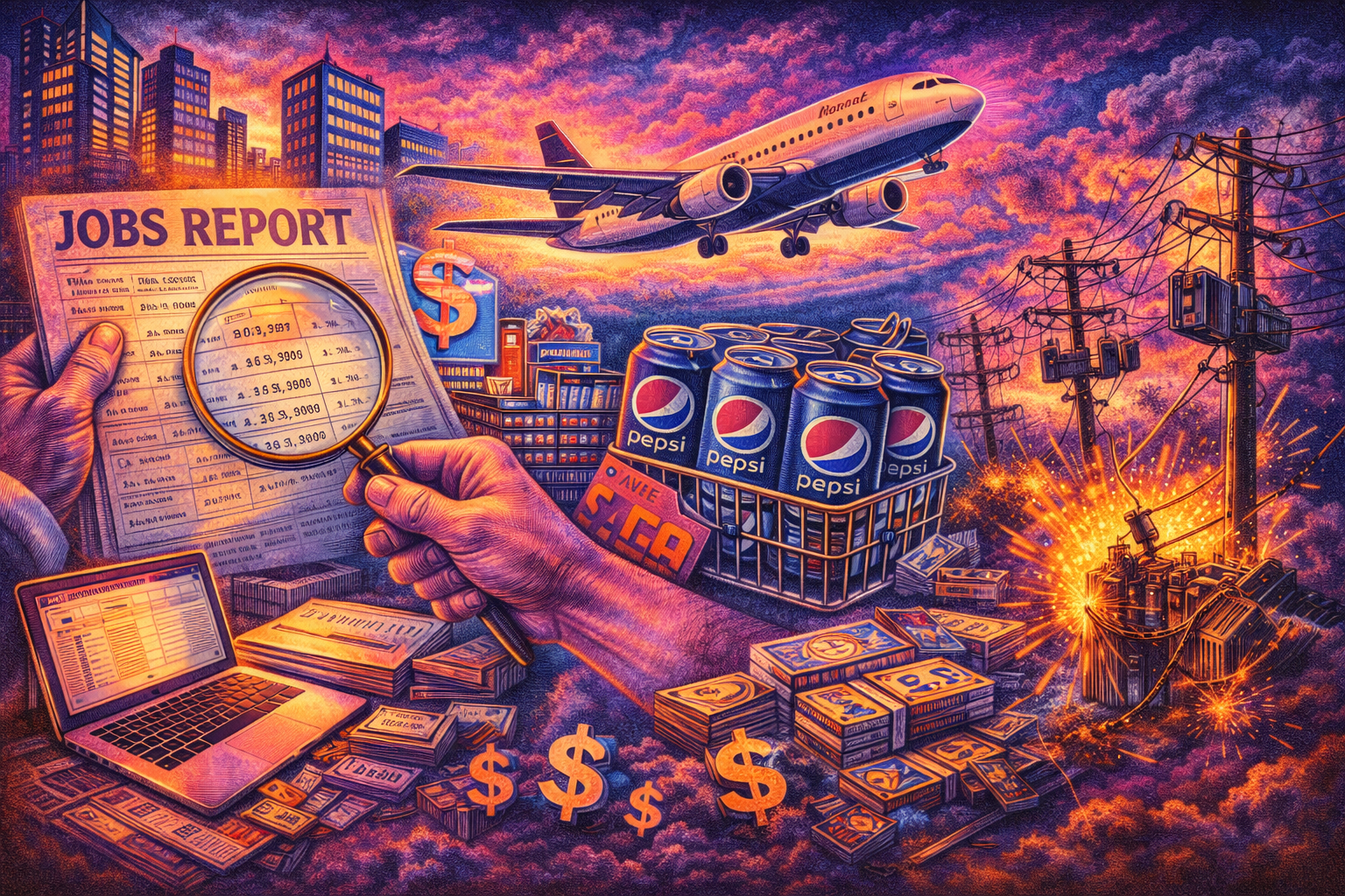 Payrolls Surprise | Delta Margin Lift | Pepsi Cuts | Power Lines Fail