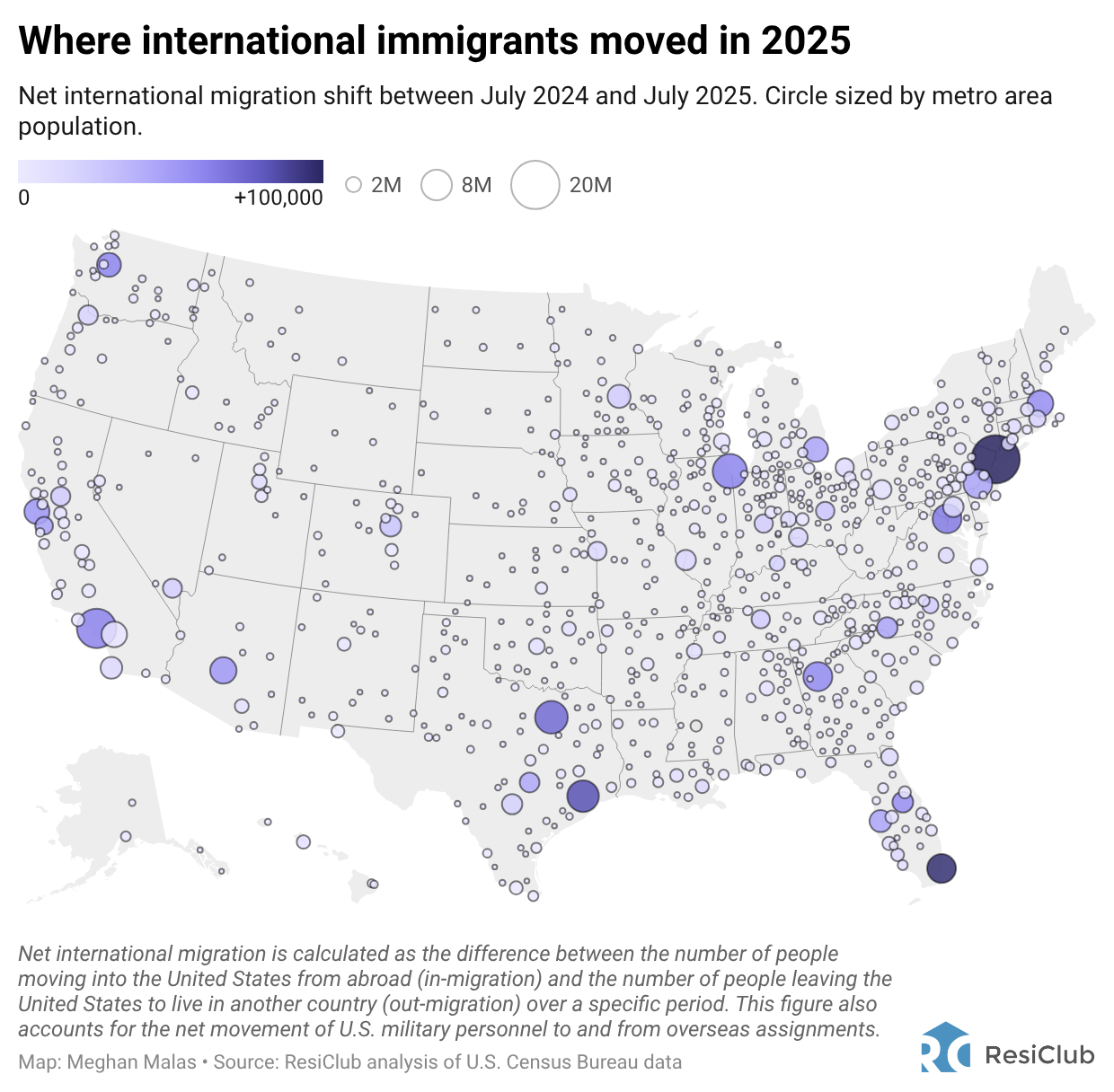 Net international migration in 800+ metros and 3,000+ counties