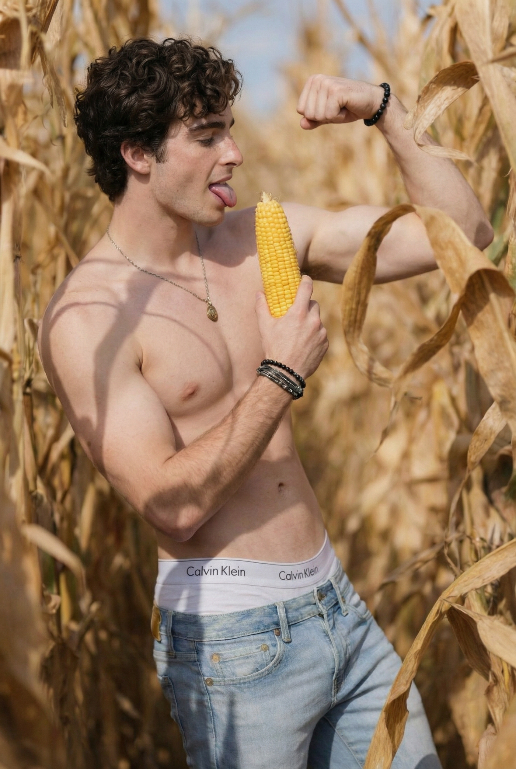 Having fun outdoors with corn cobs!