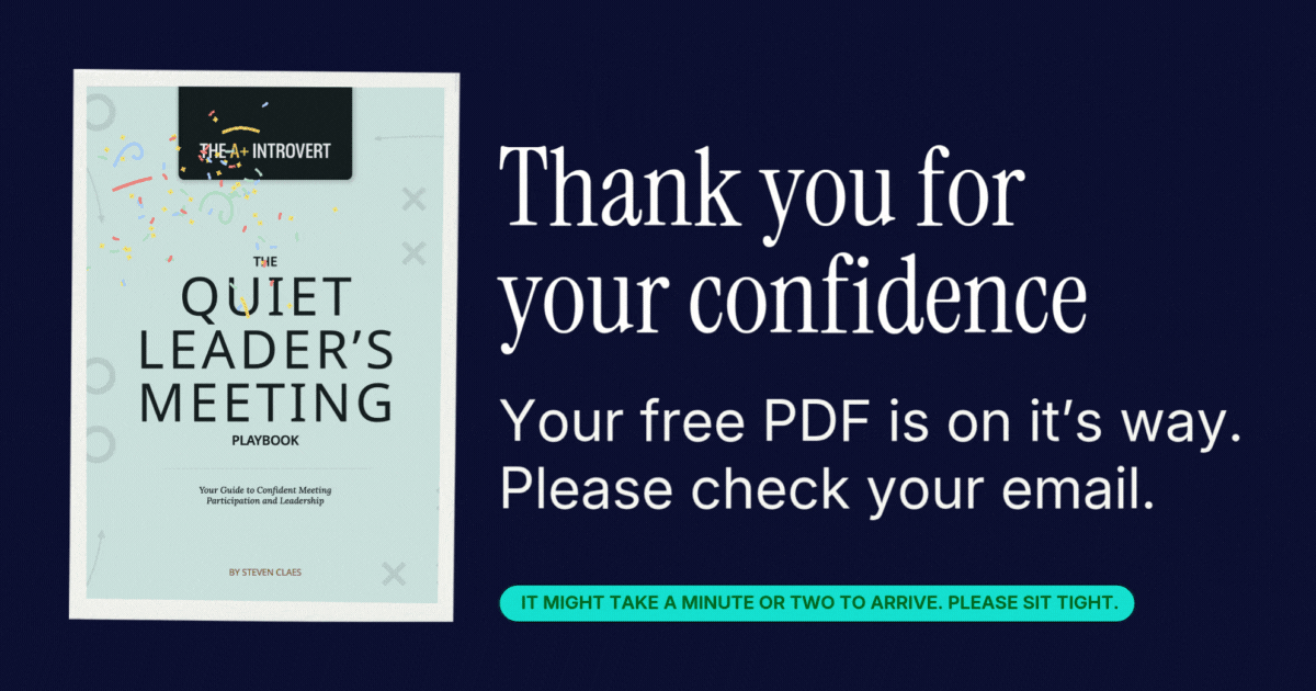 An animated GIF with confetti released over a mock ebook cover for The Quiet Leader's Meeting Playbook by Steven Claes