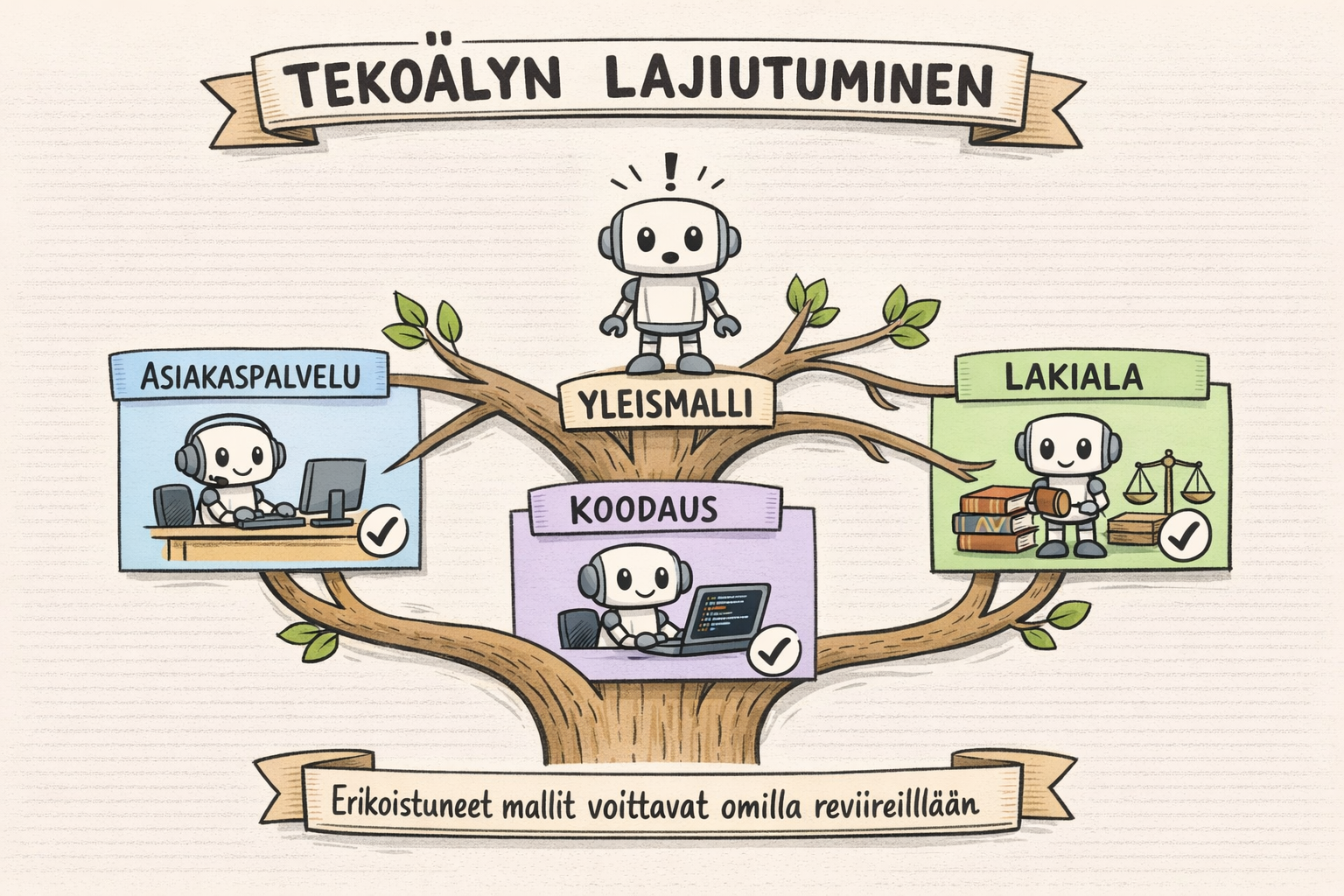 Tekoälyn lajiutuminen on alkanut: miksi erikoistuneet mallit voittavat yleismallit omilla reviireillään
