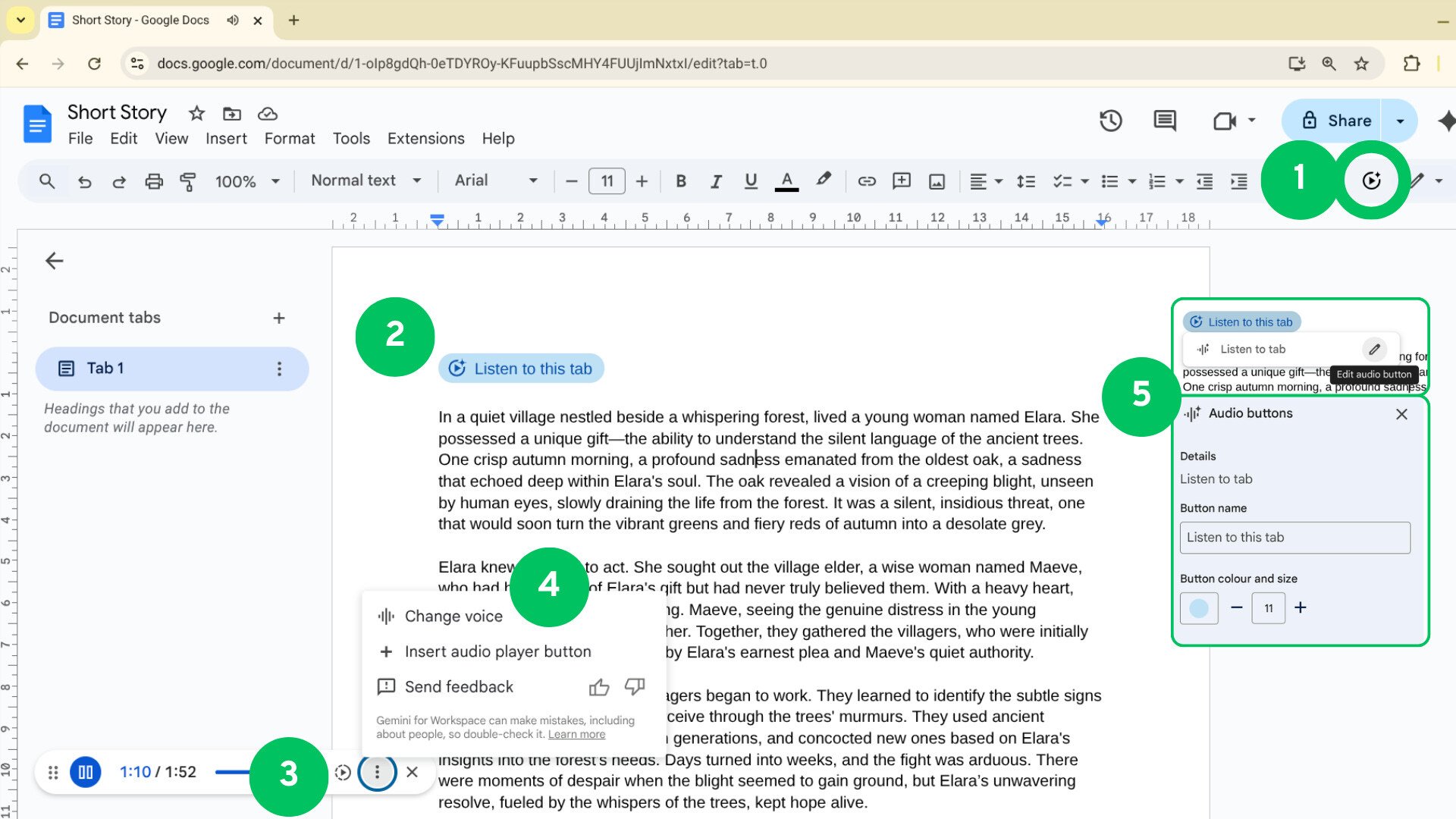 Add a button to listen to your Google Docs