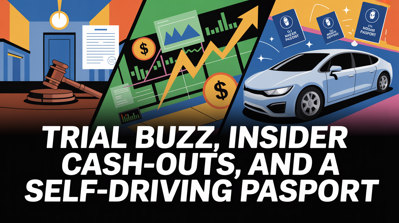 Trial Buzz, Insider Cash-Outs, and a Self-Driving Passport