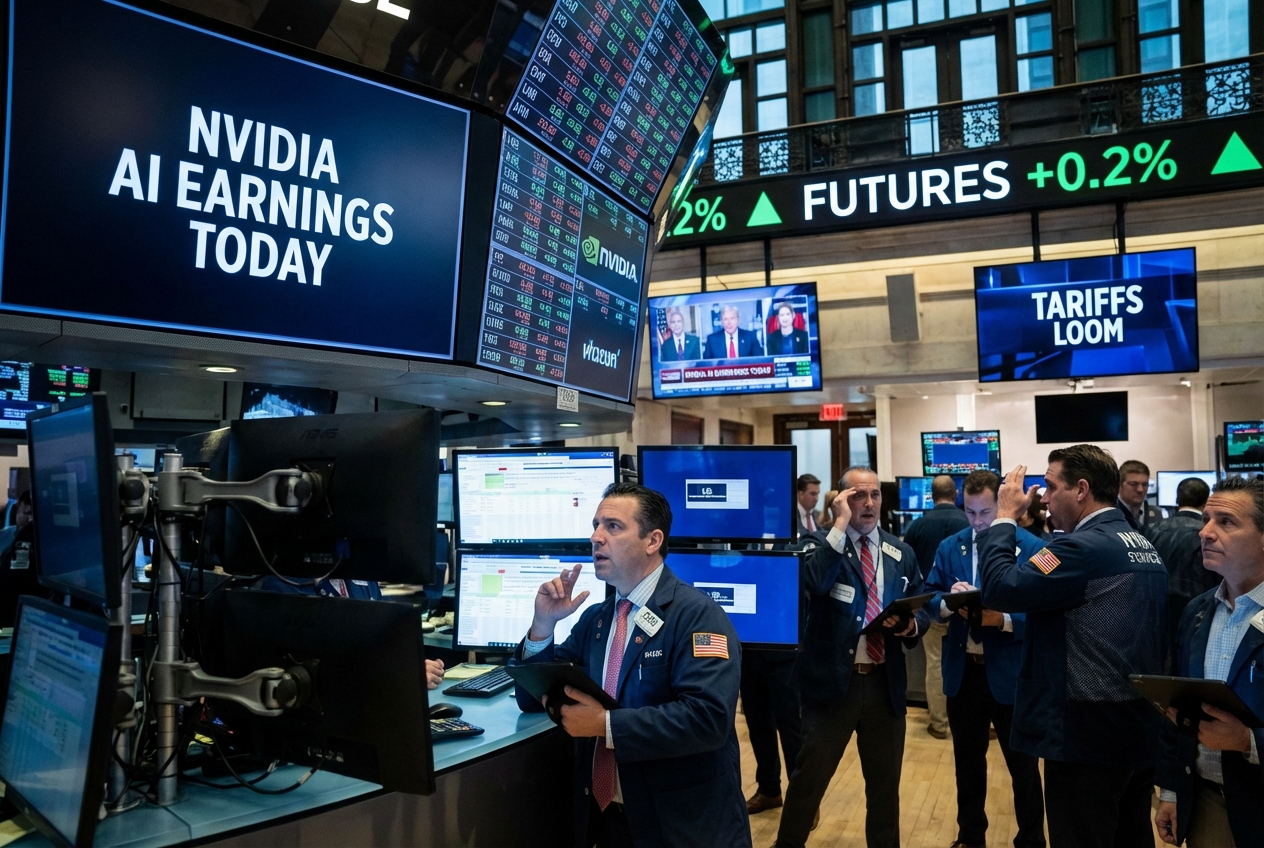Futures Edge Higher as Wall Street Braces for Nvidia’s AI Litmus Test Amid Tariff Tensions