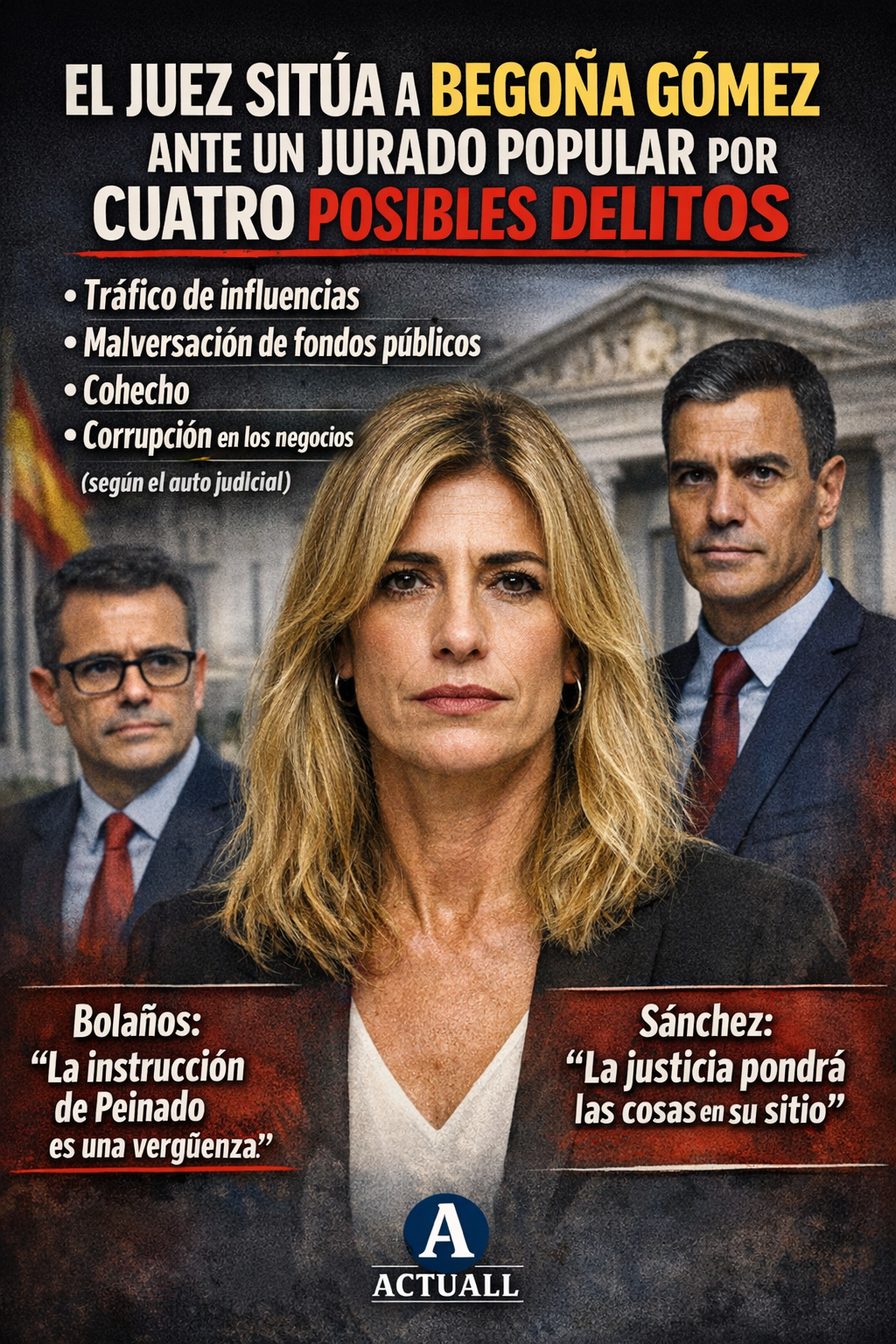 La mujer de Sánchez, al banquillo por tráfico de influencias, cohecho, malversación y corrupción en los negocios