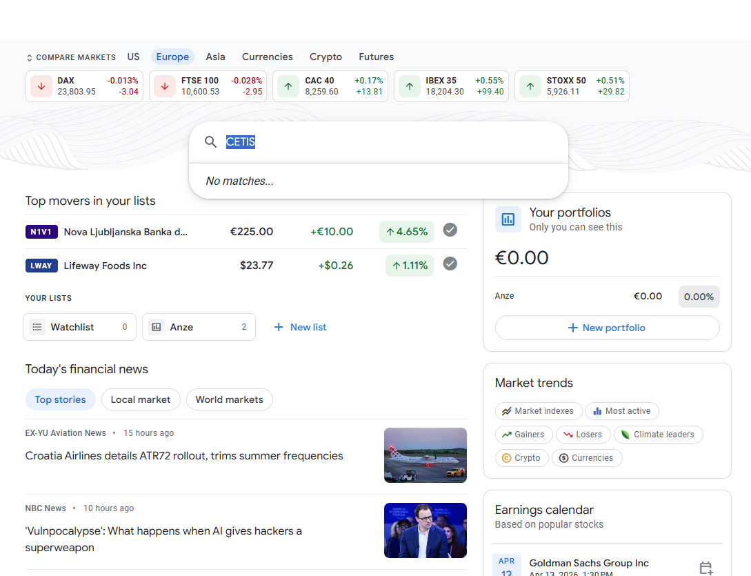 Uvrstitev delnic LJSE na Google Finance