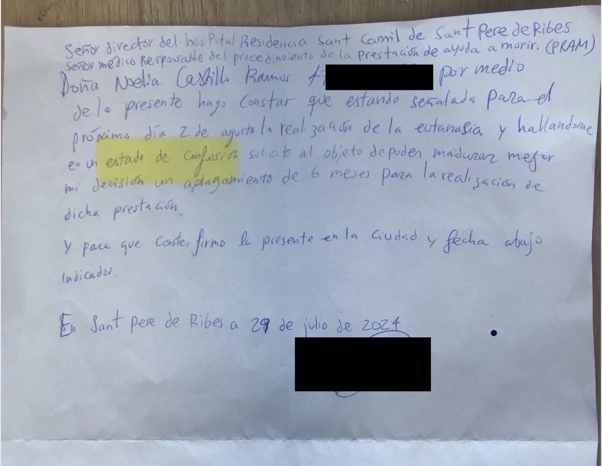 El documento en el que Noelia se arrepintió de su eutanasia