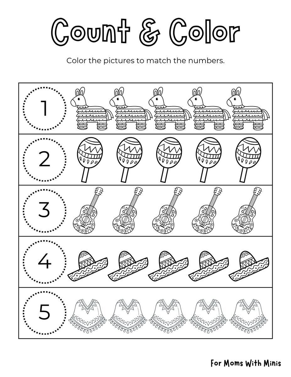 Cinco De Mayo Count and Color Worksheet