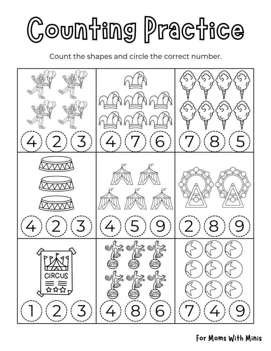 Circus Counting Practice Worksheet
