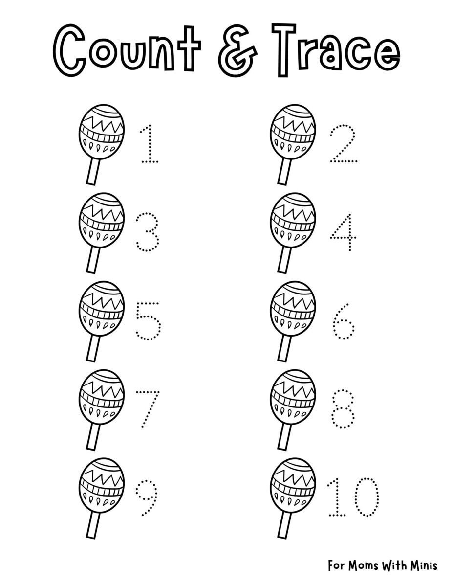 Count the Maracas and Trace the Numbers 1 to 10