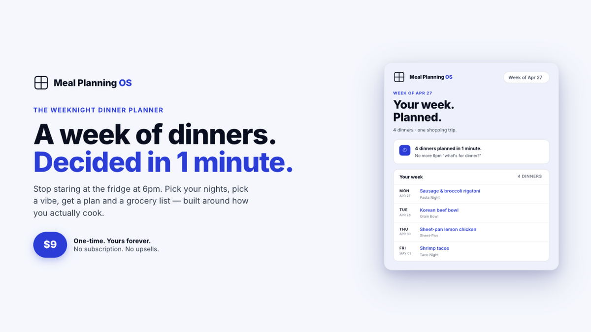 60-Second Weeknight Dinner Planner