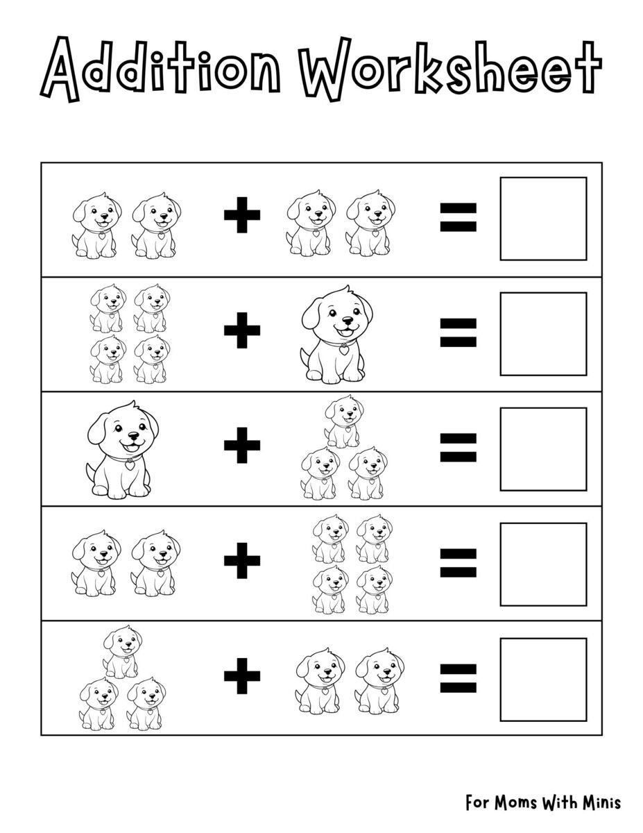 Addition Practice with Puppies Worksheet