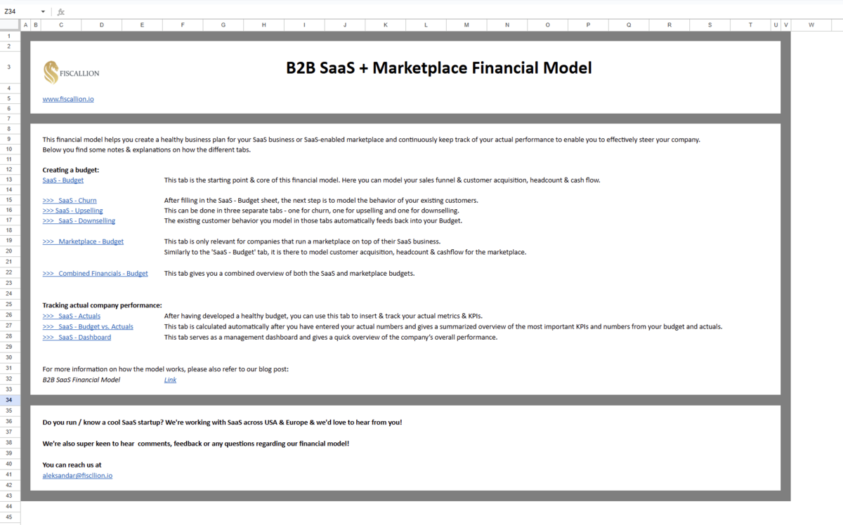 B2B SaaS + Marketplace Financial Model - 60% discount