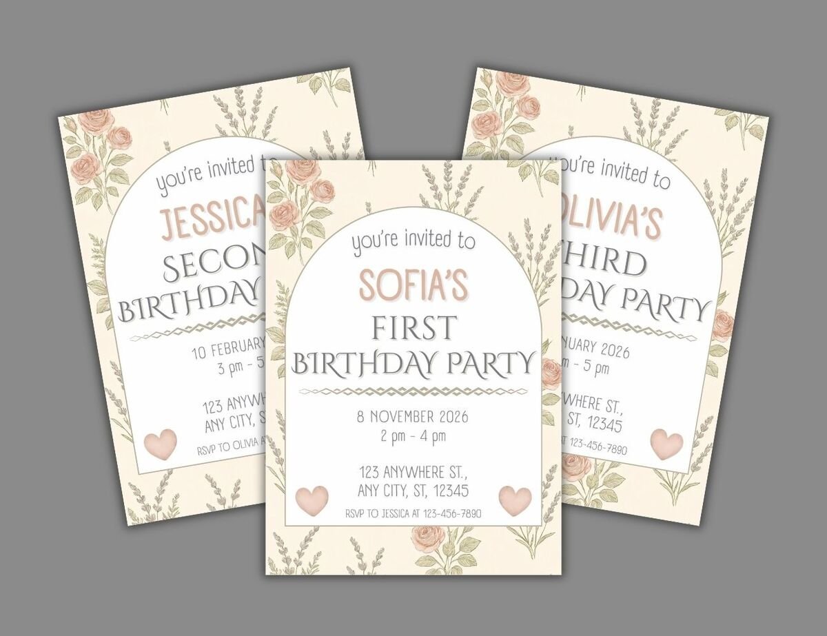 Vintage Floral Birthday Invitation Card