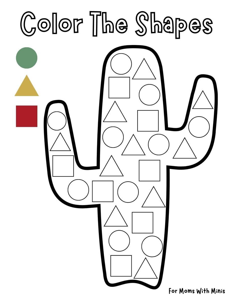 Color the Shapes in the Cactus Worksheet