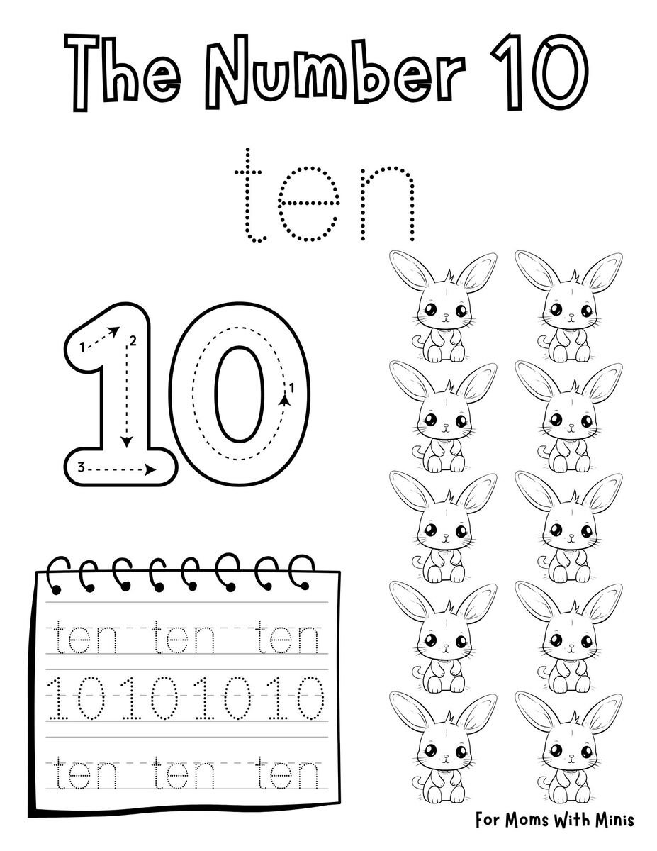 Write the Number Ten and Count the Bunnies
