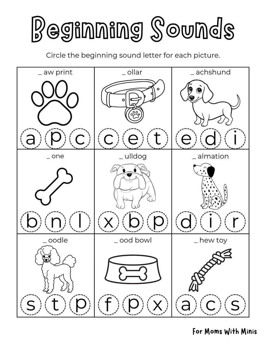 Dog-Themed Beginning Sounds Worksheet