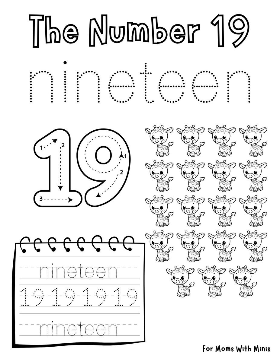 Write the Number Nineteen and Count the Giraffes
