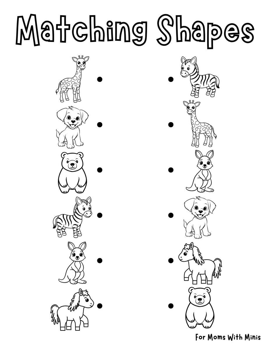 Land Animals Matching Shapes Worksheet