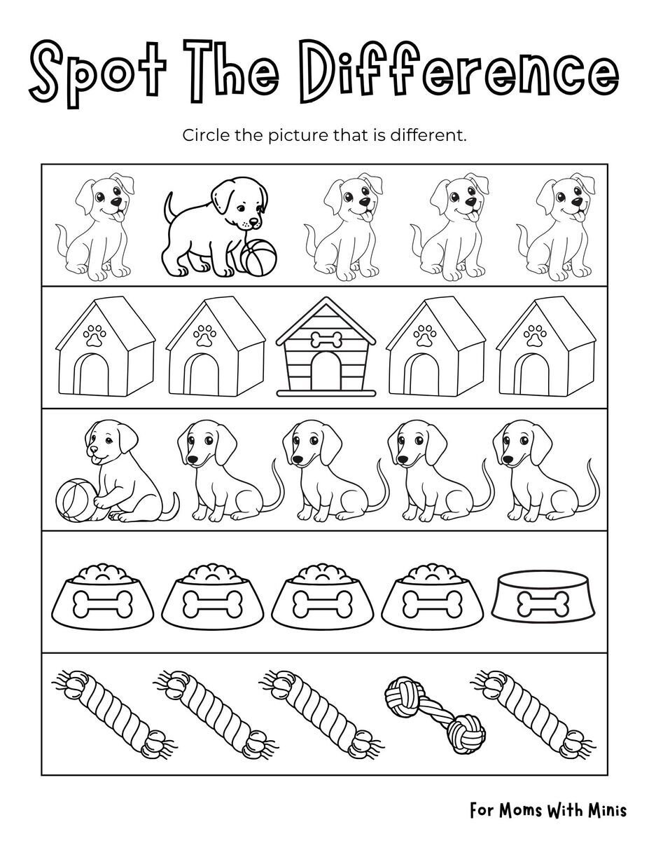 Dog-Themed Spot the Difference Worksheet