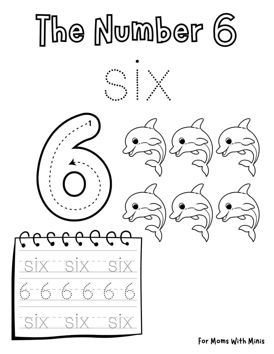Write the Number Six and Count the Dolphins