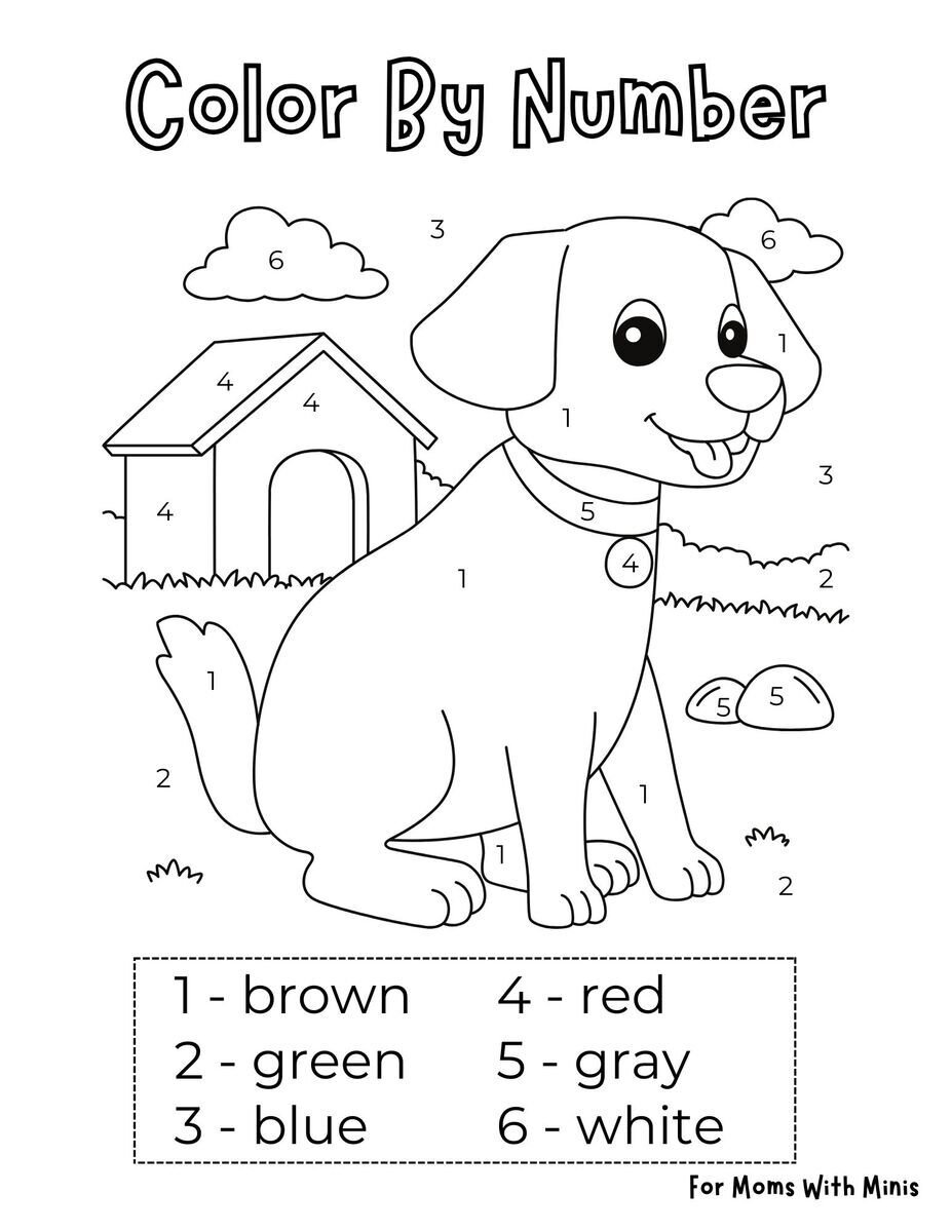 Color by Number Dog Worksheet