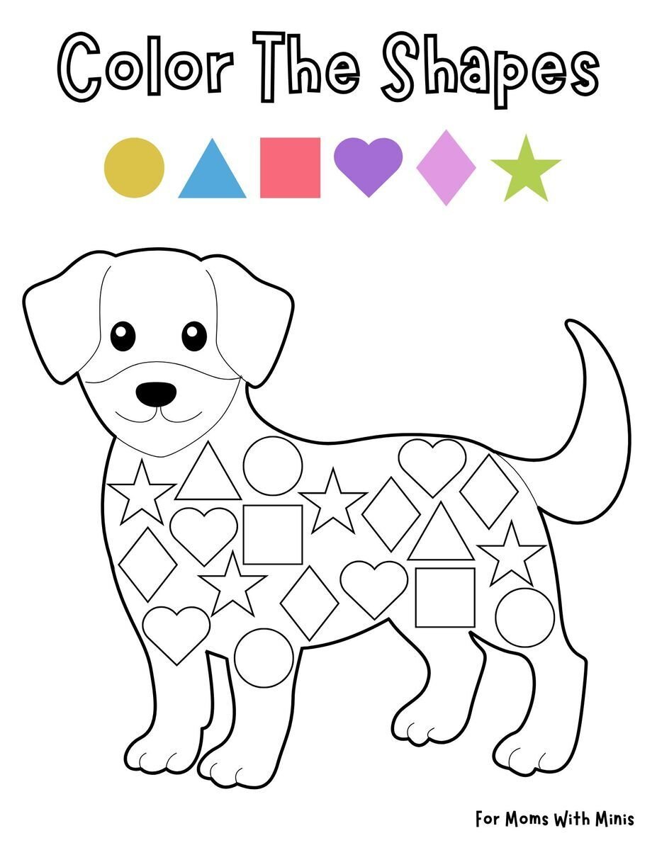 Color the Shapes in the Dog Worksheet