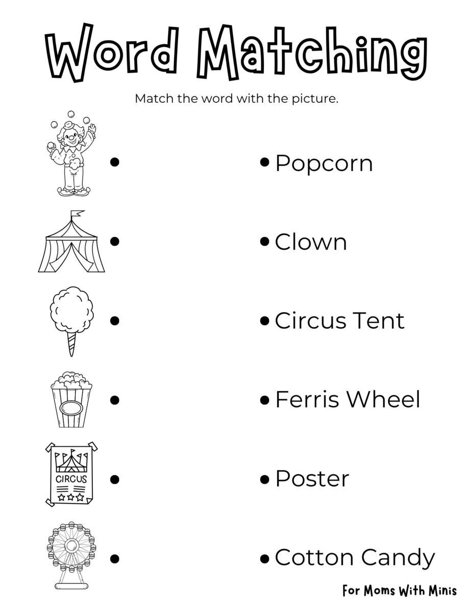 Circus Word Matching Worksheet