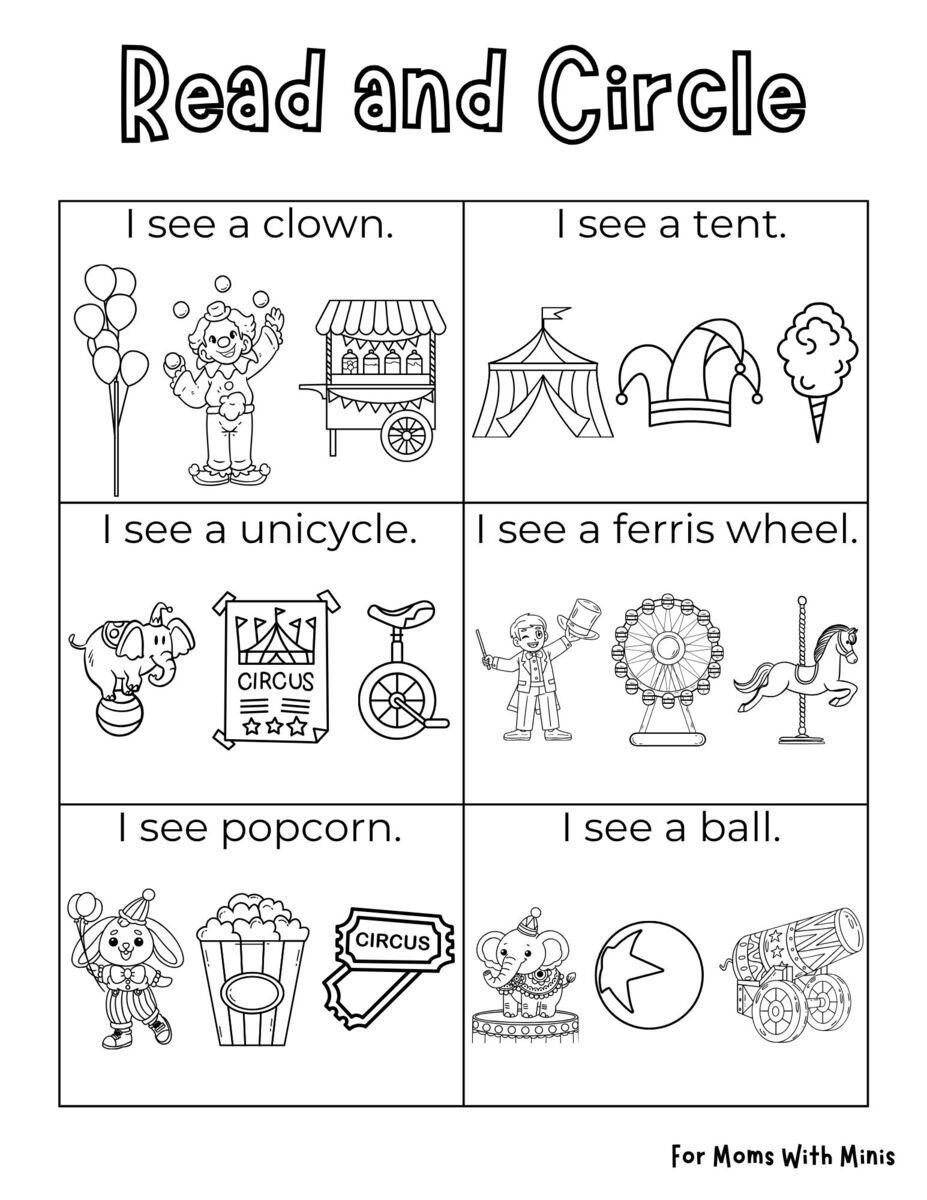 Circus Read and Circle Worksheet