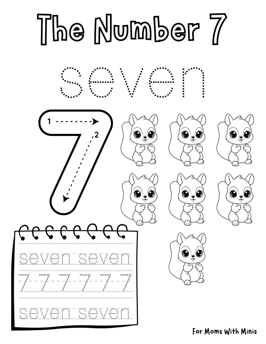 Write the Number Seven and Count the Squirrels