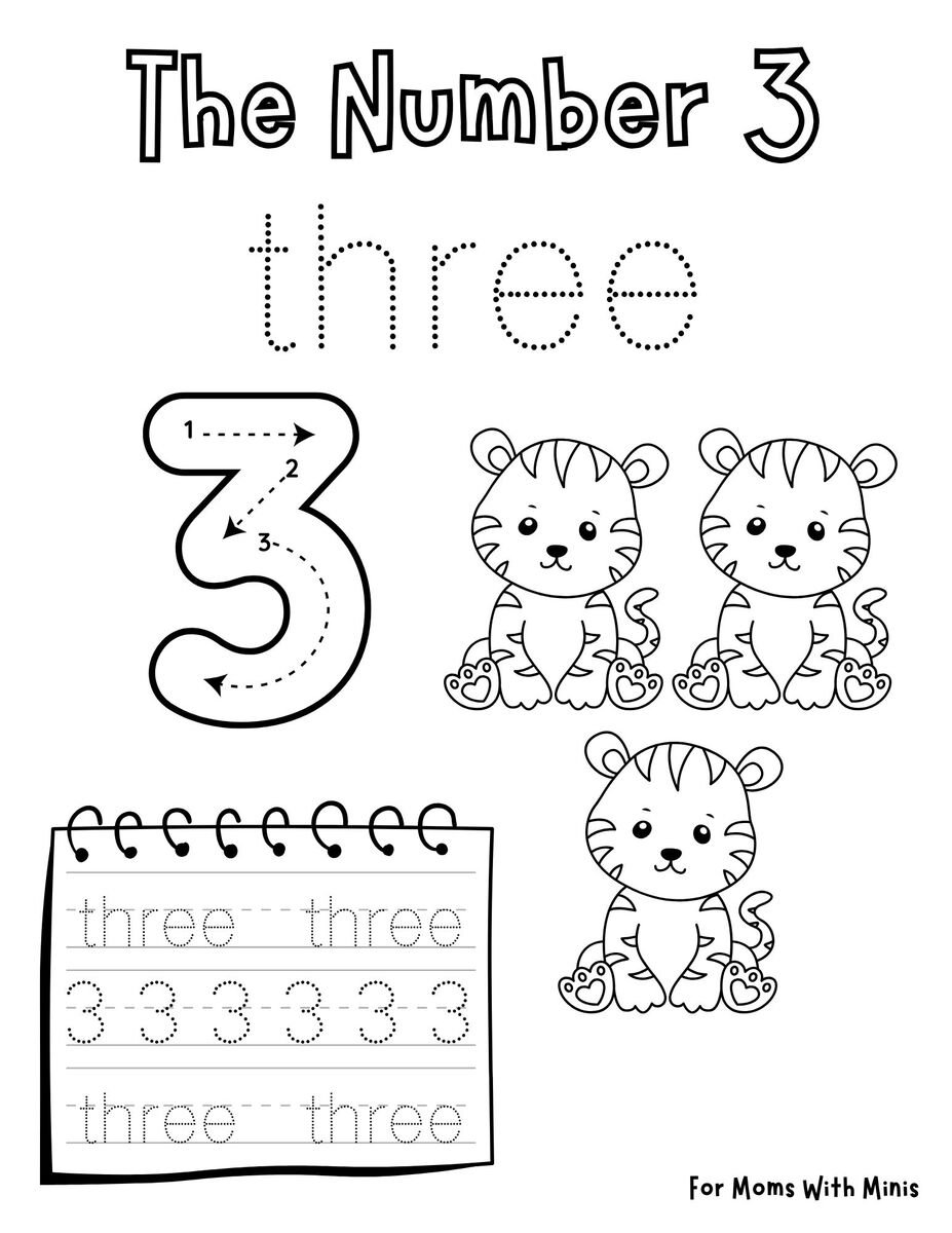 Write the Number Three and Count the Tigers