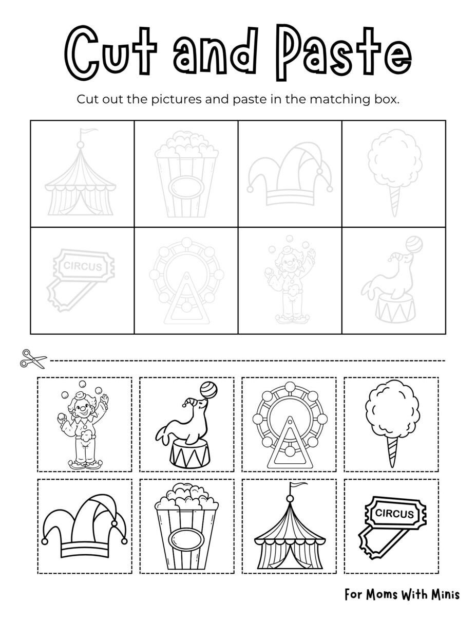 Circus-Themed Cut and Paste Worksheet