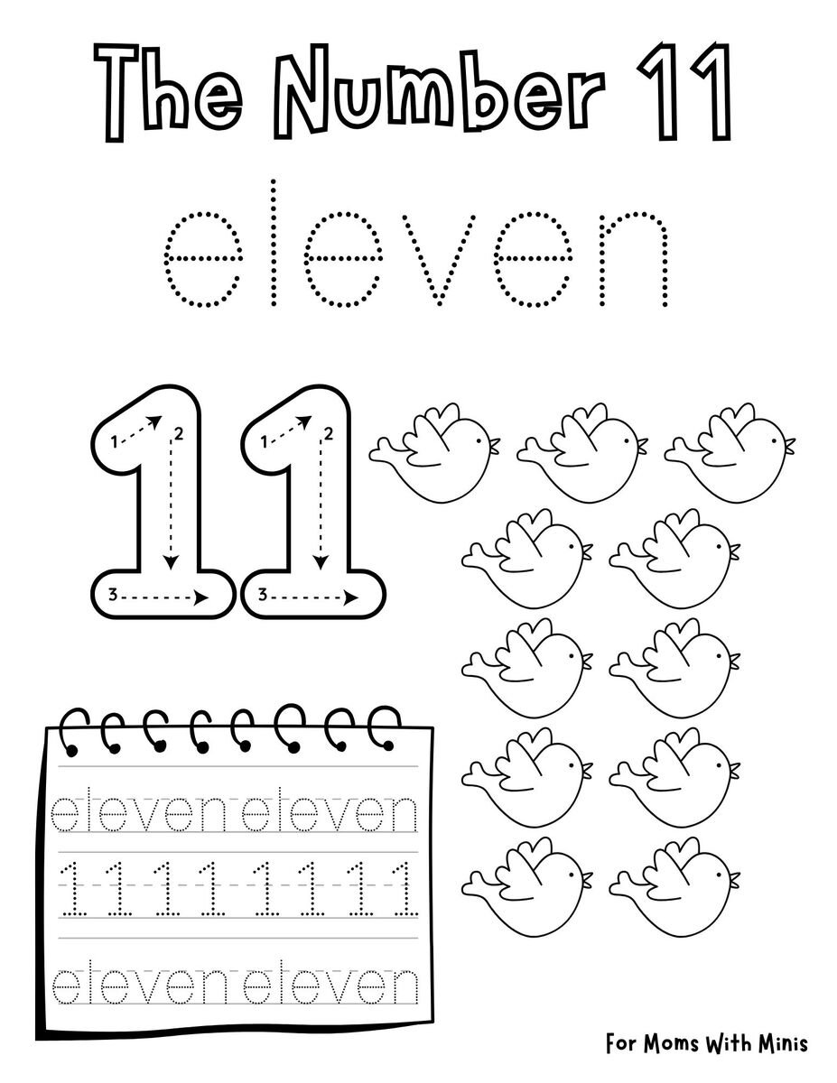 Write the Number Eleven and Count the Birds