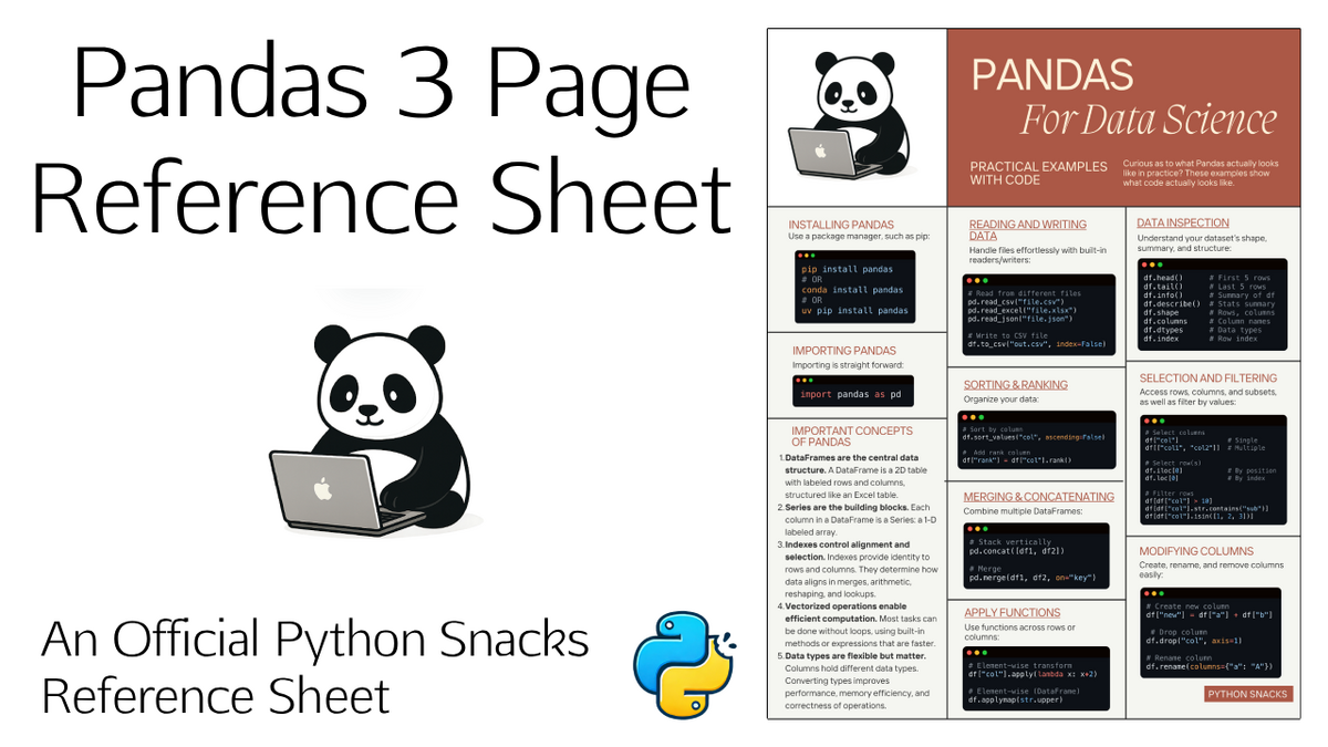 3 Page Pandas Reference Sheet
