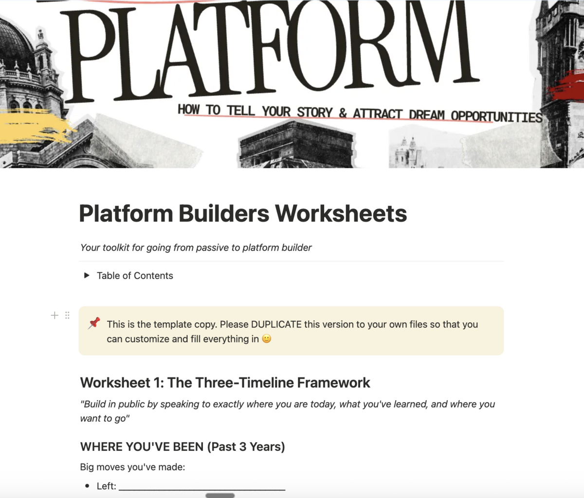 Platform Builders Worksheet