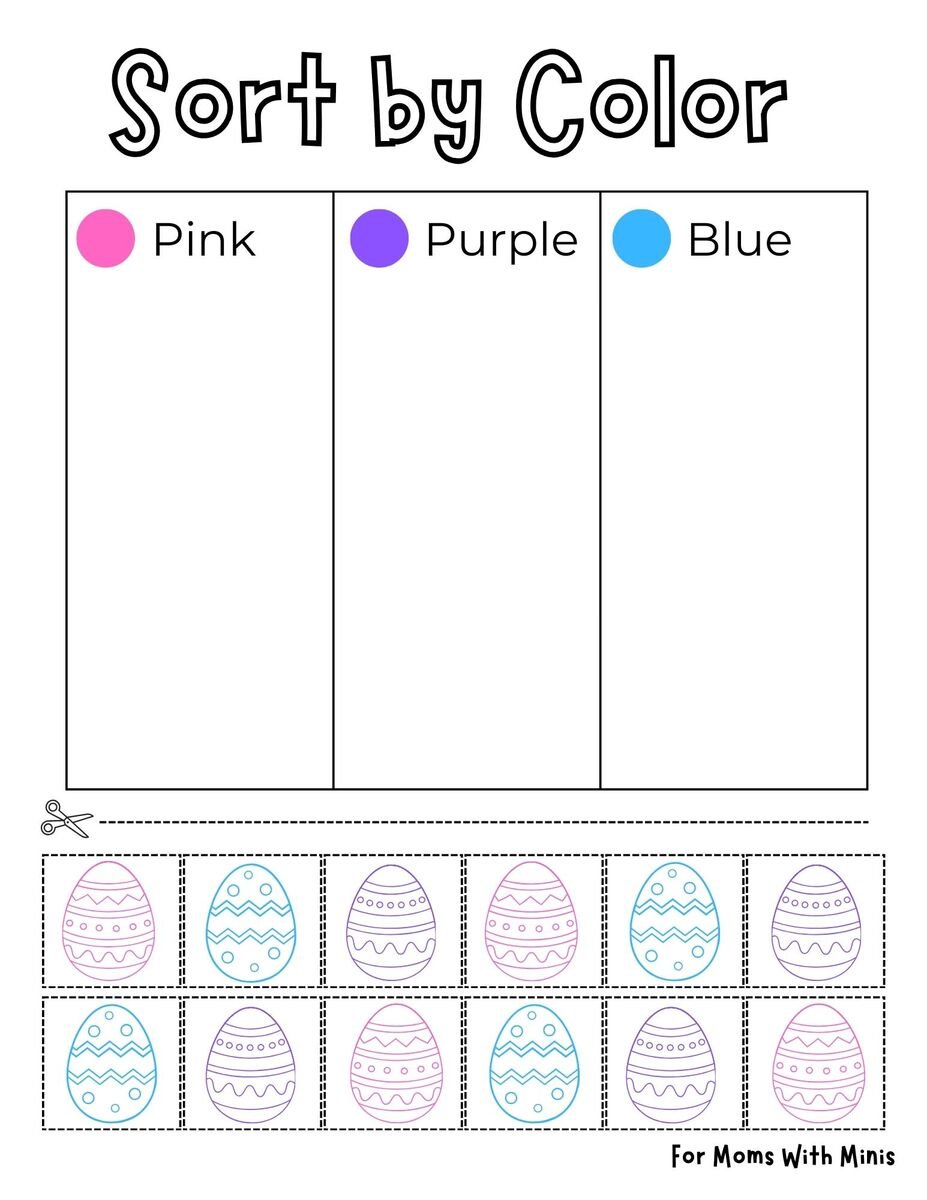 Sort The Eggs by Color Easter Worksheet