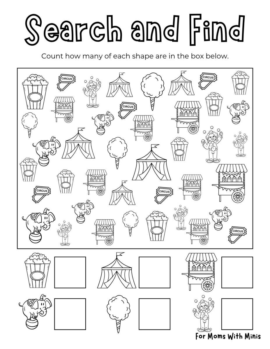 Circus-Themed Search and Find Worksheet